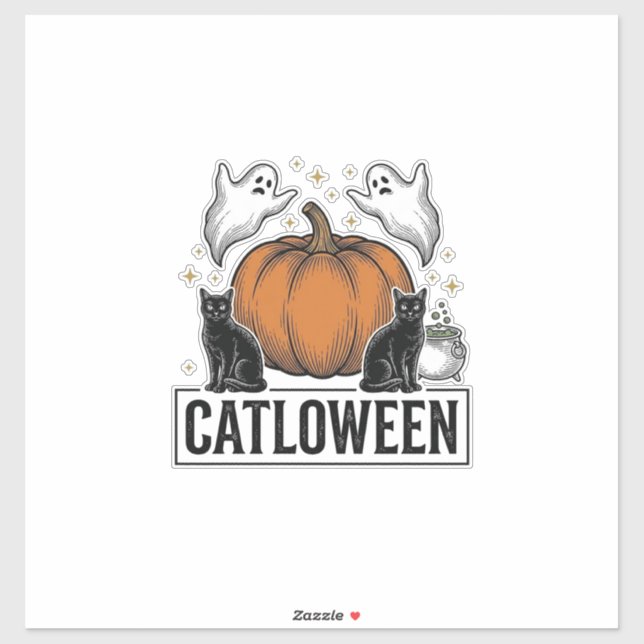 Catloween Black Cat Ghost Halloween Vector Design_ Sticker (Sheet)