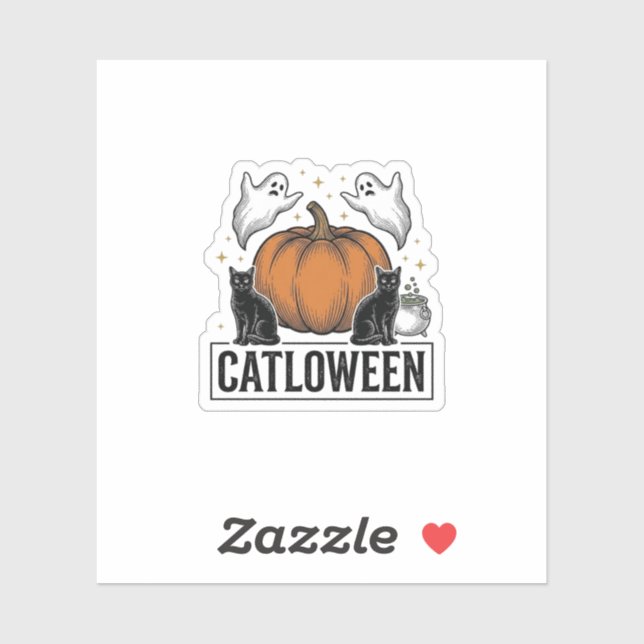 Catloween Black Cat Ghost Halloween Vector Design_ Sticker (Sheet)