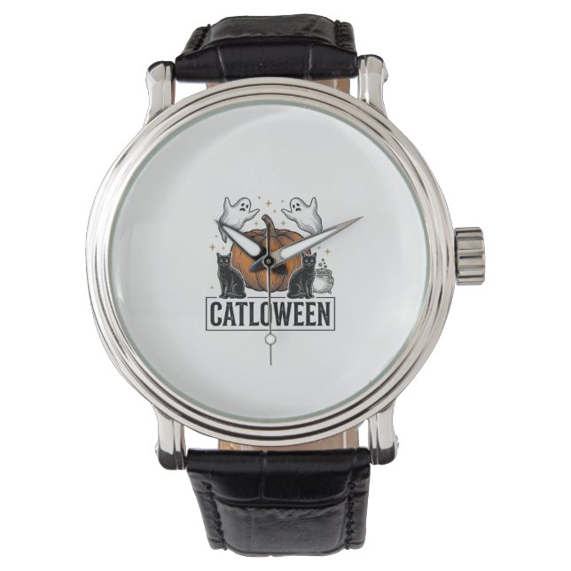 Catloween Black Cat Ghost Halloween Vector Design_ Watch (Front)