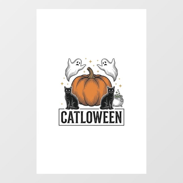 Catloween Black Cat Ghost Halloween Vector Design_ Window Cling (Sheet)