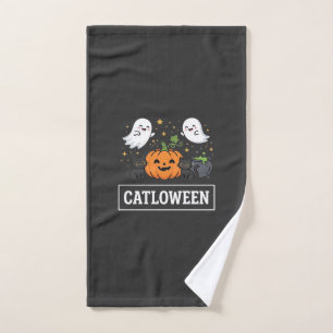 Catloween Cute Ghost Cat Halloween Design_1 Hand Towel