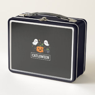 Catloween Cute Ghost Cat Halloween Design_1 Metal Lunch Box