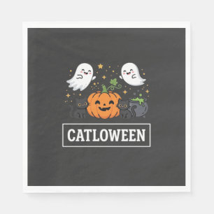 Catloween Cute Ghost Cat Halloween Design_1 Napkins