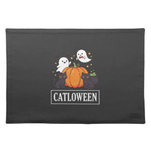 Catloween Funny Halloween Cat Ghost Pumpkin Design Cloth Placemat