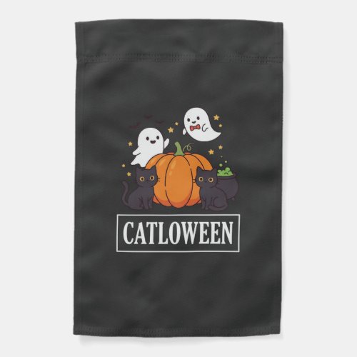 Catloween Funny Halloween Cat Ghost Pumpkin Design Garden Flag