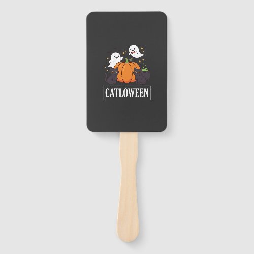 Catloween Funny Halloween Cat Ghost Pumpkin Design Hand Fan