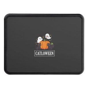 Catloween Funny Halloween Cat Ghost Pumpkin Design Hitch Cover