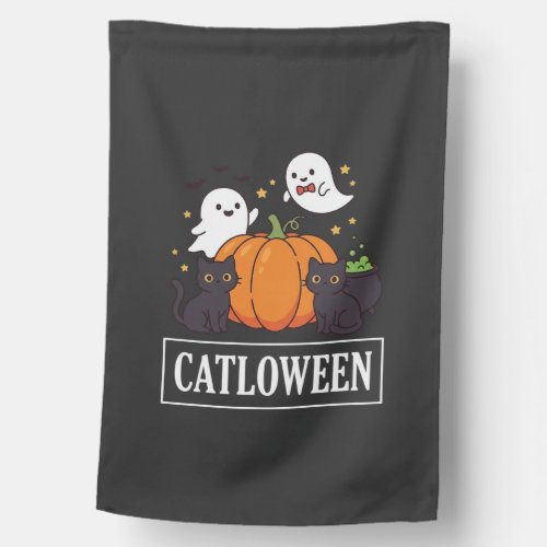 Catloween Funny Halloween Cat Ghost Pumpkin Design House Flag