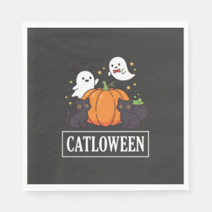 Catloween Funny Halloween Cat Ghost Pumpkin Design Napkins