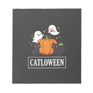 Catloween Funny Halloween Cat Ghost Pumpkin Design Notepad