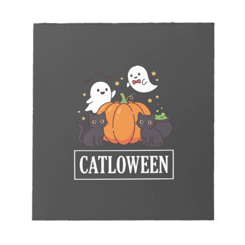 Catloween Funny Halloween Cat Ghost Pumpkin Design Notepad