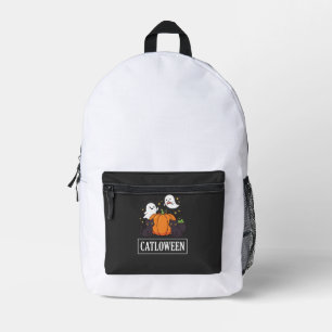 Catloween Funny Halloween Cat Ghost Pumpkin Design Printed Backpack