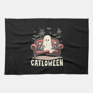 Catloween Ghost Halloween Kitchen Towel