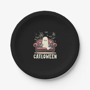 Catloween Ghost Halloween Paper Plates