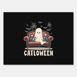Catloween Ghost Halloween Sign