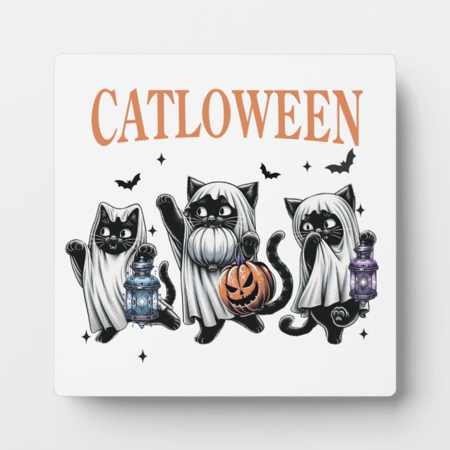 Catloween Halloween Tabletop Sign Plaque (Front)