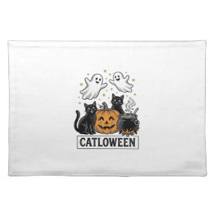 Catloween Vintage Ghost Cat Halloween Shirt Design Cloth Placemat