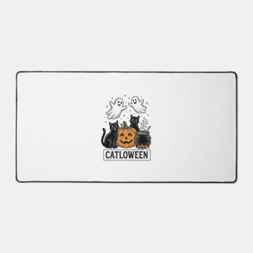 Catloween Vintage Ghost Cat Halloween Shirt Design Desk Mat