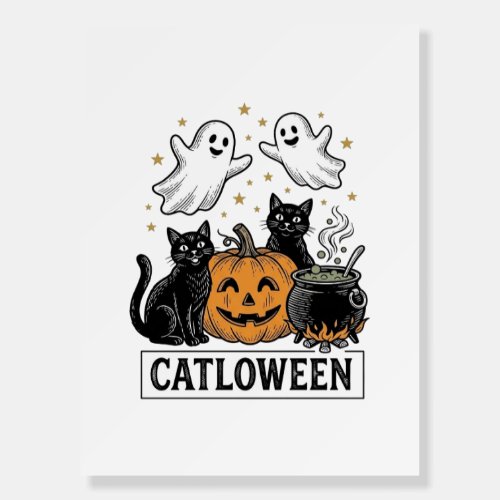 Catloween Vintage Ghost Cat Halloween Shirt Design Foam Board