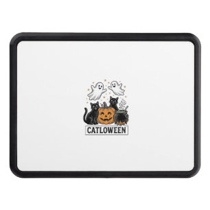 Catloween Vintage Ghost Cat Halloween Shirt Design Hitch Cover