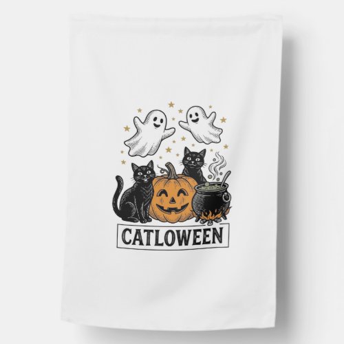Catloween Vintage Ghost Cat Halloween Shirt Design House Flag