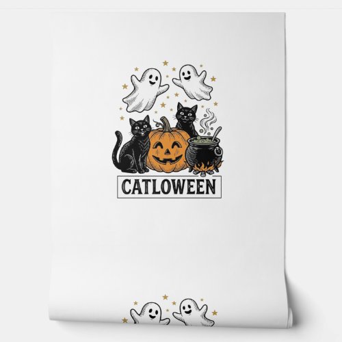 Catloween Vintage Ghost Cat Halloween Shirt Design Wallpaper
