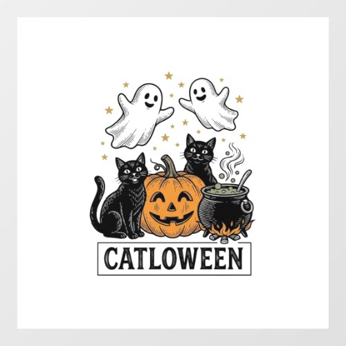 Catloween Vintage Ghost Cat Halloween Shirt Design Window Cling