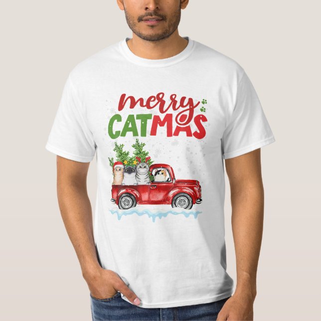 Catmas Riding Truck Cat Mom Cat T-Shirt (Front)