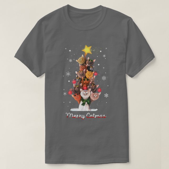 Catmas Tree Ugly Christmas Funny Xmas Cat Gift  T-Shirt (Design Front)