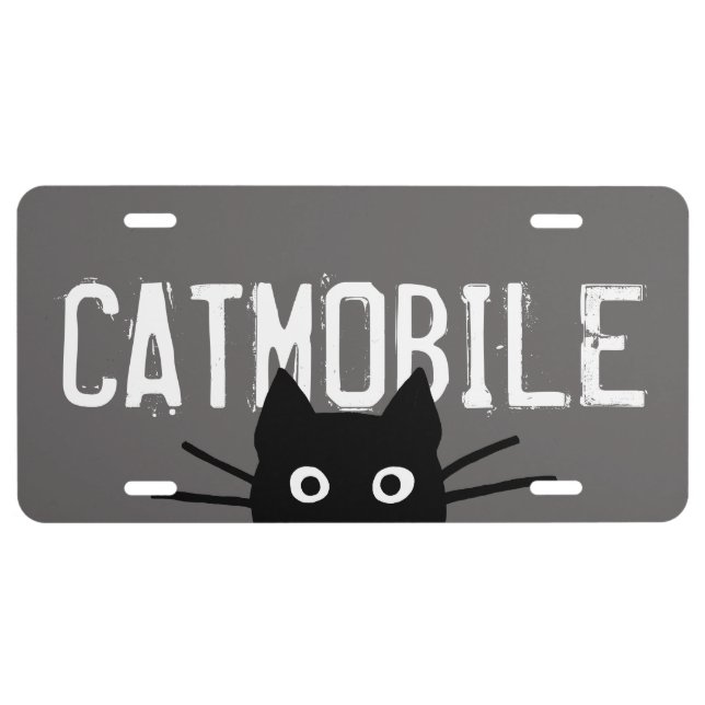 Catmobile Black Cat with Custom Text License Plate (Front)