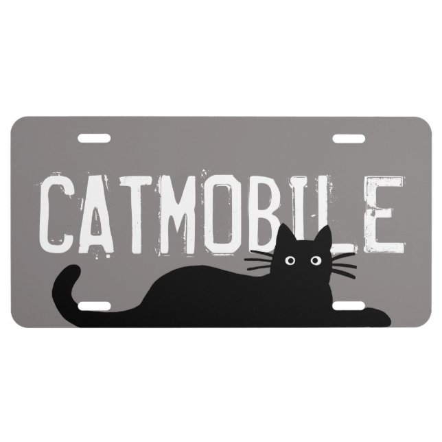 Catmobile Black Cat with Custom Text License Plate (Front)