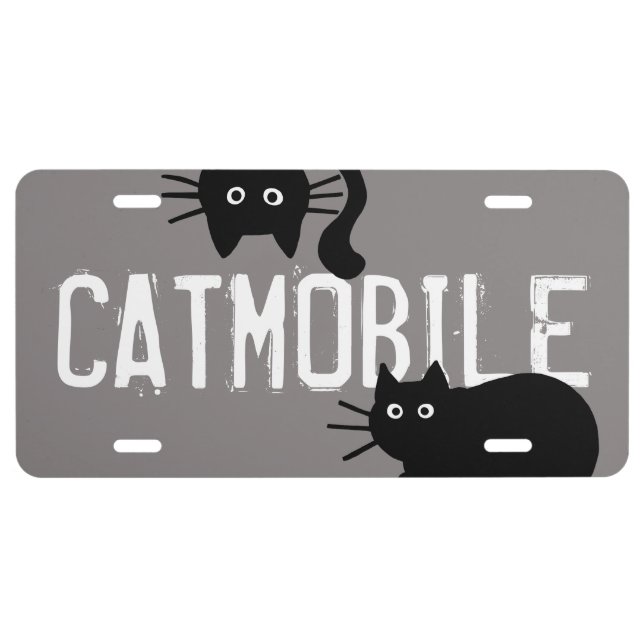 Catmobile Black Cats with Custom Text License Plate (Front)