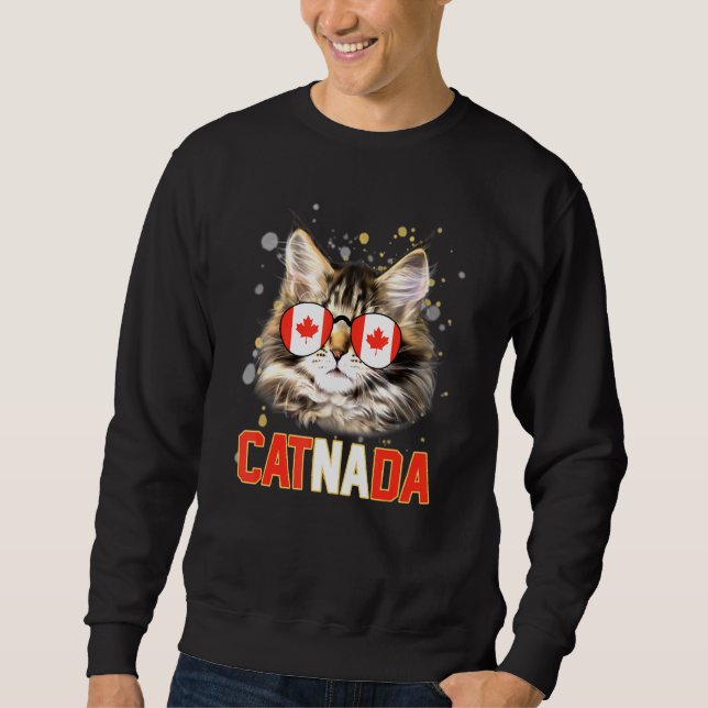 Catnada Cat Wearing Maple Leaf Flag Canada Day Ani Sweatshirt (Front)