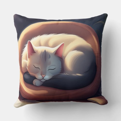 Catnap Comfort Adorable Sleeping Cat Throw Pillow