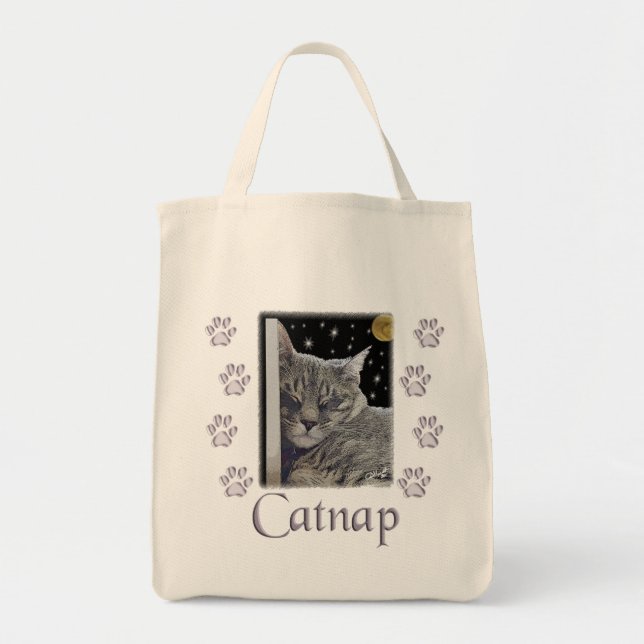 Catnap Gray Tabby Cat for Pet Lover Tote Bag (Front)