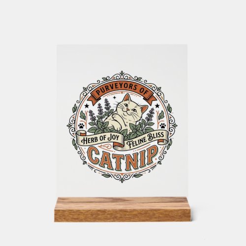 Catnip Cat Catnip Vintage Vector Art Shirt Design_ Acrylic Sign