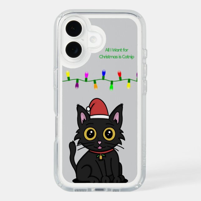 Catnip Christmas Black Cat Speck Case – Light Gray (Front)