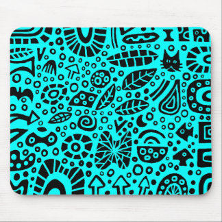 Catnip Dreams - Black on Cyan 00FFFF Mouse Pad