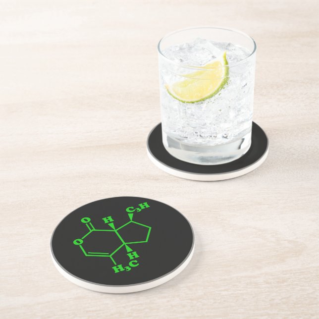 Catnip Nepetalactone Molecular Chemical Formula Sandstone Coaster (Side)