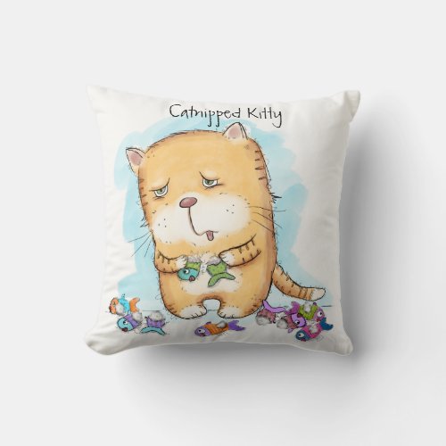 Catnipped Kitty Throw Pillow