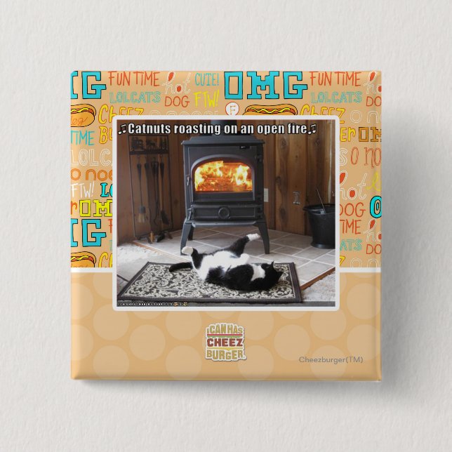 Catnuts roasting pinback button (Front)