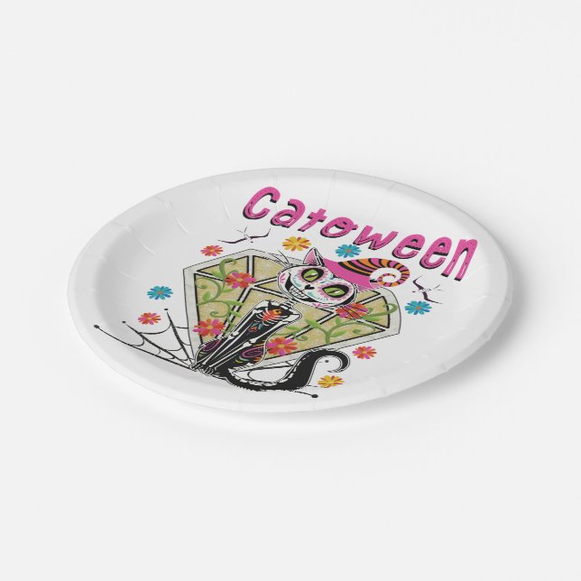 Catoween Halloween Paper Plates (Angled)