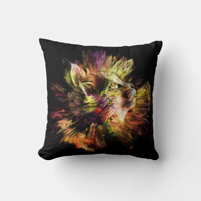 Catplosion Color Explosion And Kitty Throw Pillow (Front)