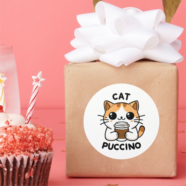 Catpuccino 2 classic round sticker (Party)