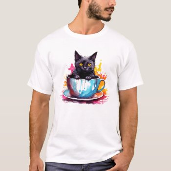 Catpuccino Black Cat Designs T-shirt by HappyThoughtsShop at Zazzle