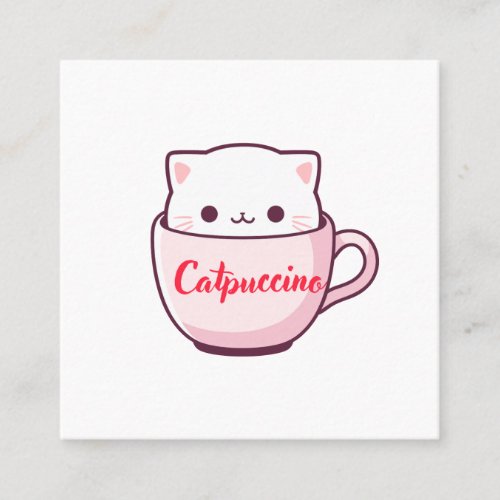 "Catpuccino Cute Cat Coffee Business Card" Square Business Card