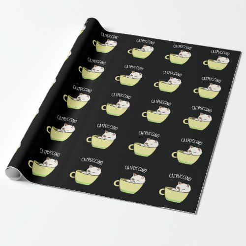 Catpuccino Funny Kitty Cat In Cup Pun  Wrapping Paper