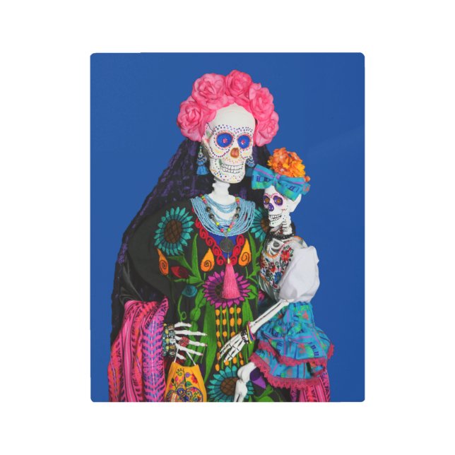 Catrina and Calavera Child Sugar Skull Canvas Metal Print (Front)
