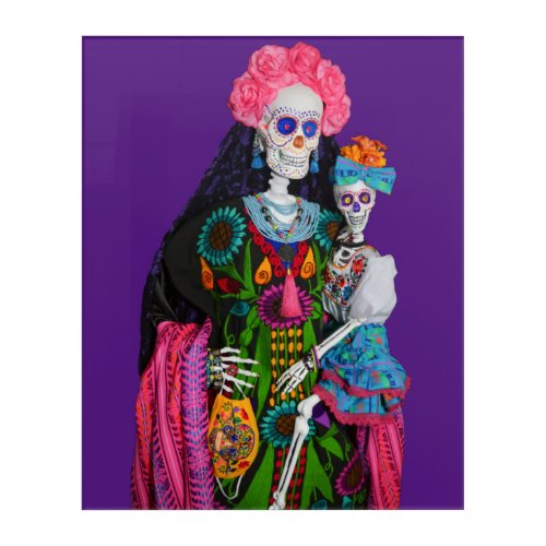 Catrina and Child Day of the Dead Sugar Skull Acrylic Print