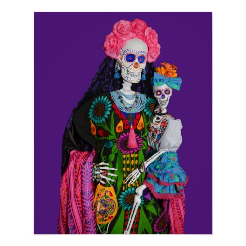 Catrina and Child Day of the Dead Sugar Skull Poster